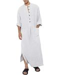 YAOHUOLE Muslim Kaftan Men Long Sleeve Arabic Thobe for Men Muslim Men Robe White XL