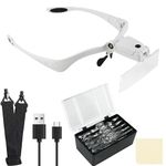 Beileshi Headband Magnifying Glasses with Rechargeable LED Lampstents and Headband Interchangeable Magnifier 5 Magnification of Lenses: 1.0X 1.5X 2.0X 2.5X 3.5X