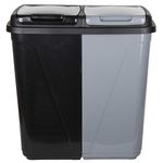 Jolie Max 90L Kitchen Bin - Dual Compartment Rubbish & Recycling - Plastic Laundry Basket, Black&Silver