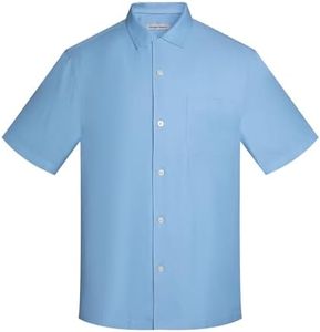 Havana Breeze Men's Silk Hawaiian Short Sleeve Button Down Shirt Casual Tropical Holiday Beach Shirts Light Blue