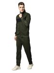 CHKOKKO Men Winter Track Suit Zipper Set Olive Black XL