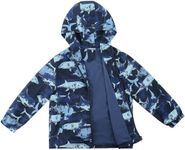 LACOFIA Boy's Waterproof Jacket with Fleece Lined Kid's Windbreaker School Hooded Coat Children Outdoor Raincoat for Autumn/Winter Navyblue Shark 9-10 Years