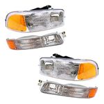 Aftermarket Replacement 4 Pc Set Halogen Headlights & Signal Marker Lamps Compatible with 1999-2007 Sierra Pickup Truck Replaces 15199560 15199561 15850351 15850352