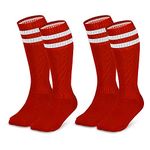 ZEPOHCK Kids Athletic Soccer Socks, 2 Pairs Knee High Socks for Youth Boys Girls for Shoe Size 3-6.5 / Ages 6-12 (Red-013)