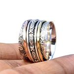 Three Tone Spinner Band Rings, Anxiety Ring for Meditation, 925 Sterling Silver Band, Brass and Copper Spinning Ring for Women, Gift Ring for Mother's Day Size 8