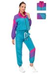 80s Outfits for Women 2 Piece Tracksuit Costume Color Block Windbreaker Jacket Pants Hip Hop Sportswear (Purple, Small)