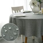 WELTRXE Round Table Cloth,150cm Diameter,Faux Linen Tablecloth,Water Resistant Spill Proof Wipeable Polyester Dining Table Cover for Cafe Restaurant Buffet Tabletop Decoration,Grey