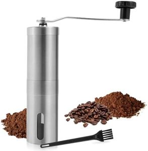 Manual Coffee Grinder,UNIFUN Burr Coffee Crinder Stainless Steel with Adjustable Ceramic Conical Burr, Hand Crank Mill, Compact Size Perfect for Your Home, Office or Travelling