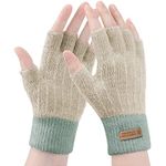 Winter Fingerless Gloves - Warm Knit Half Fingers Mittens Thermal Fingerless Gloves for Women Outdoor Running Working (Beige)