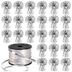 24 PCS Balloon Weights Metallic Anchor, Balloon Holder Heavy Weights with and 1 Roll Iridescent Crimped Ribbon for Balloons Table Party Favor Birthday Decor（Silver）