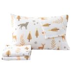 Great Bay Home 4 Piece 100% Turkish Cotton Queen Winter Lodge Flannel Sheet Set | Cotton Printed Bedding Sheets & Pillowcases | Double-Brushed Flannel Bed Sheets (Queen, Roaming Animals)