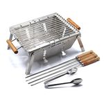 KWIKLANDER-Compact Portable Foldable Stainless Steel Charcoal Barbeque Bbq Grill Set With 4 Skewers,Tongs,Bag,Charcoal Tray + Top Cooking Grate For Home Outdoor Garden(32 X 28 Cm),Free Standing