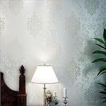 QIHANG European Style Luxury 3D Damask Pearl Powder Non-woven Wallpaper Roll Cream-white Color 0.53m(1.73') x 10m(32.8')=5.3㎡ (57 sq.ft)