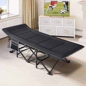YITAHOME Cama de Camping Plegable con Colchón Transpirable, Cama de Campamento Portátil & Resistente, Catre Plegable Camping con Capacidad de 250 kg para Viajes/Oficina/Exterior, Negro
