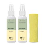 MOXĒ Yoga Mat Cleaner Spray, Rosemary & Lemon Essential Oils, Safe for All Mats & Exercise Equipment, Odor & Sweat Protection, Includes Microfiber Cleaning Towel, Green America Certified, 4 Ounces (2 Pack)