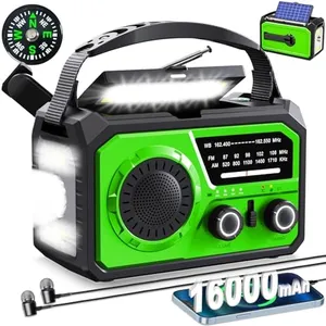 16000mAh Hand Crank Emergency Weather Radio with Wireless Speaker, 59200mWh NOAA AM FM Solar Radio with Flashlight Cell Phone Charger Reading Lamp Compass SOS for Camping and Survival (Green)