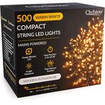 CHRISTOW Christmas Tree Lights, Compact Warm White LED Fairy String Lights with Timer, 8 Light Modes, Indoor & Outdoor, Mains Operated, Green Cable (500 LED / 12.47m Lit Length for 5ft Xmas Tree)