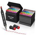 Vallteng Permanent Art Markers 100 Colors Twin Marker Pen Broad Fine Point Black Animation Design for Drawing Coloring, with Black Bag