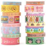 YUBX Cute Cartoon Washi Tape Set 16 Rolls Bright Colors Kawaii Masking Graphic Decorative Tapes for Arts, DIY Crafts, Journals, Planners, Scrapbook, Wrapping