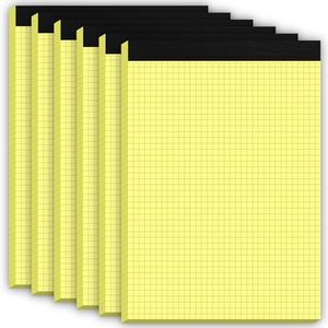 Graph Paper Pad, Quad Ruled Paper Tablets, 4x4 Grid Paper, 8.5 x 11 Graphing Paper Lined Notepad, Draft Paper Yellow Writing Pads, Double Sided, Squared Paper for Office Home School Supply, Pack of 6