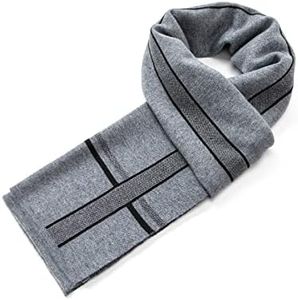 Villand Merino Wool Tartan Knitted Scarf for Men, Plaid Winter Warm Thick Soft Neckwear with Gift Box, 30 × 180 cm (Cadet Gray)
