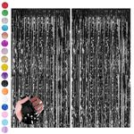 Black Tinsel Curtain Party Backdrop Glitter,2P 3.2ft x 6.5ft Foil Curtain Halloween Decorations,Black Foil Fringe Streamers Metallic Tinsel Door Hanging Foil Flow Silk Streamers for Black Party