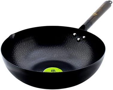 TRILONIUM Carbon Steel Chinese Wok 30 cms, Capacity 4.75 litres | Hammered and Pre-Seasoned