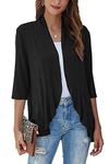 Bluetime Women's Casual Lightweight Open Front Cardigans Soft Draped Ruffles 3/4 Sleeve Cardigan (S-3XL), Black, Large