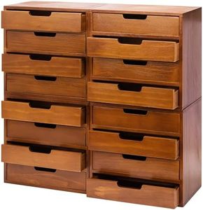 4-Pack 4 Drawer Desktop Storage Organizer in Modern Wood Design (20”x7”x 20”) Stackable Drawers For School Office - Vanity Accessories Organizer - Countertop Organizer Drawer in Modern Mahogany Wood