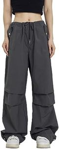 Rolanko Parachute Pants for Girls Joggers Y2K Cargo Pants with Pocket Harajuku Jogger Cargo Trousers Streetwear (Grey, 8-10)
