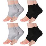 Yeeseok Moisturizing Gel Socks, 4 Pairs Heel Socks for Cracked Feet Women and Men Cracked Heels Silicone Pedicure Toeless Socks Used While Sleeping (2 Pairs Black & 2 Pairs Grey)