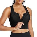 Ursexyly Women's Zip Front Closure Sports Bra Longline Racerback Workout Crop Tank Tops Padded Wirefree Support Gym Yoga Bra (as1, Alpha, l, Regular, Regular, Black)