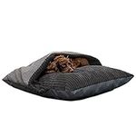 rucomfy Fibre-Filled Medium Burrower Calming Dog Bed with Comfort Blanket - Machine Washable Jumbo Cord Pet Bed with Water Resistant Base - 70 x 85 x 20cm (Slate Grey)