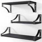 AMADA HOMEFURNISHING Floating Shelves Wall Mounted Set of 3, Rustic Wood Wall Shelves for Bedroom/Bathroom/Living Room/Kitchen/Laundry Room Storage & Decoration, Black