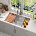 JoviPrime 32 Inch Stainless Steel Workstation Kitchen Sink 16 Gauge Undermount Deep Single Bowl Rectangular Sinks with Integrated Ledge 32" x 18" x 10"