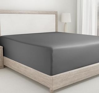 California Design Den Fitted Sheet Queen Deep Pocket, Soft 400 Thread Count 100% Cotton Sateen, No Pop-Off Elastic, Durable Fitted Sheet Only (Queen, Grey)