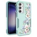 Ftonglogy for Samsung Galaxy S23 FE 5G Case with Screen Protector + Camera Lens Protector: Cute Flower Floral Design for Girls Women Slim TPU Bumper Silicone Cell Phone Cover (Mint Green/Magnolia)