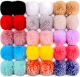 BQTQ 30 Pieces Faux Fur Pom Pom Balls with Elastic Loop Faux Rabbit Fur Fluffy Pom Pom for Hats Keychains Scarves Gloves Bags Accessories (15 Light Colours, 2 Pcs per Colour)