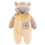 Haokaini Newborn Bear Warmer Snowsuit Cotton Fleece Hooded Romper Jumpsuit for Baby Girls Boys (0-3 Months, Yellow)