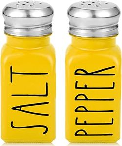 Yellow Salt and Pepper Shakers Set by Brighter Barns - Yellow Kitchen Decor & Yellow Kitchen Accessories - Cute Glass Shakers - Yellow Decor for Home Restaurants Wedding & Stainless Steel Lid (Yellow)