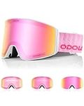 Odoland Photochromic Ski Goggles for Sunny and Cloudy Days, Anti-Fog OTG UV400 Protection Cylinder Snowboard Goggles for Adult Men Women Youth, Helmet Compatible for Skiing Snowboard WP