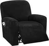 LINGKY 4-Pieces Recliner Chair Covers Velvet Stretch Armchair Covers With Side Pocket Thick Soft Washable Recliner Sofa Covers 1 Seater Replacement Furniture Protector (Armchair, Black)