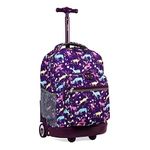 J World New York Sunrise Rolling Backpack. Roller Bag with Wheels, Safari, 18"