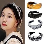 Stylish Knotted Headbands Elastic Hair Bands Pretty Cotton Headbands Covered Alice Band Wide Boho Hoops Hair Accessories 4pcs (PU)