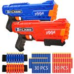 Banvih 2 Pack Blaster Guns Set for Nerf - Blue and Red, Includes 60 Foam Darts and 2 Wristbands for Toddlers Kids Age 3-5 5-7 8-12 Year Old Boys