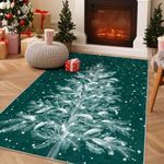 Lahome Christmas Area Rug 3x5 Rug Washable Soft Bedroom Rug, Stain Resistant Green Christmas Rug Non-Slip Living Room Rugs, Christmas Tree Print Holiday Decor Untra-Thin Carpet Rugs for Kitchen Entry