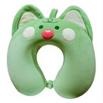Baby Bucket Kids Travel Pillow – Cartoon Animal Neck Pillow for Traveling | Memory Foam Airplane Pillow | Head Rest & Neck Support for Car & Travel-(Green Matcha Cat)