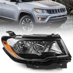 Huray Right Headlight Assembly for Jeep Compass 2017 2018 2019 2020 2021 2022 [Only for Halogen Type] [With Blubs] [Plug & Play] OE Head Lamp Replacement Passenger Side 55112706AC