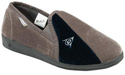 DUNLOP Duncan Mens Velour Twin Gusset Slippers (9, Grey Navy, numeric_9)