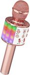 Ankuka Wireless Karaoke Microphone, 4 in 1 Handheld Bluetooth Microphones Speaker Karaoke Machine with Dancing LED Lights, Home KTV Player for Party/Kids Singing (Rose Gold)